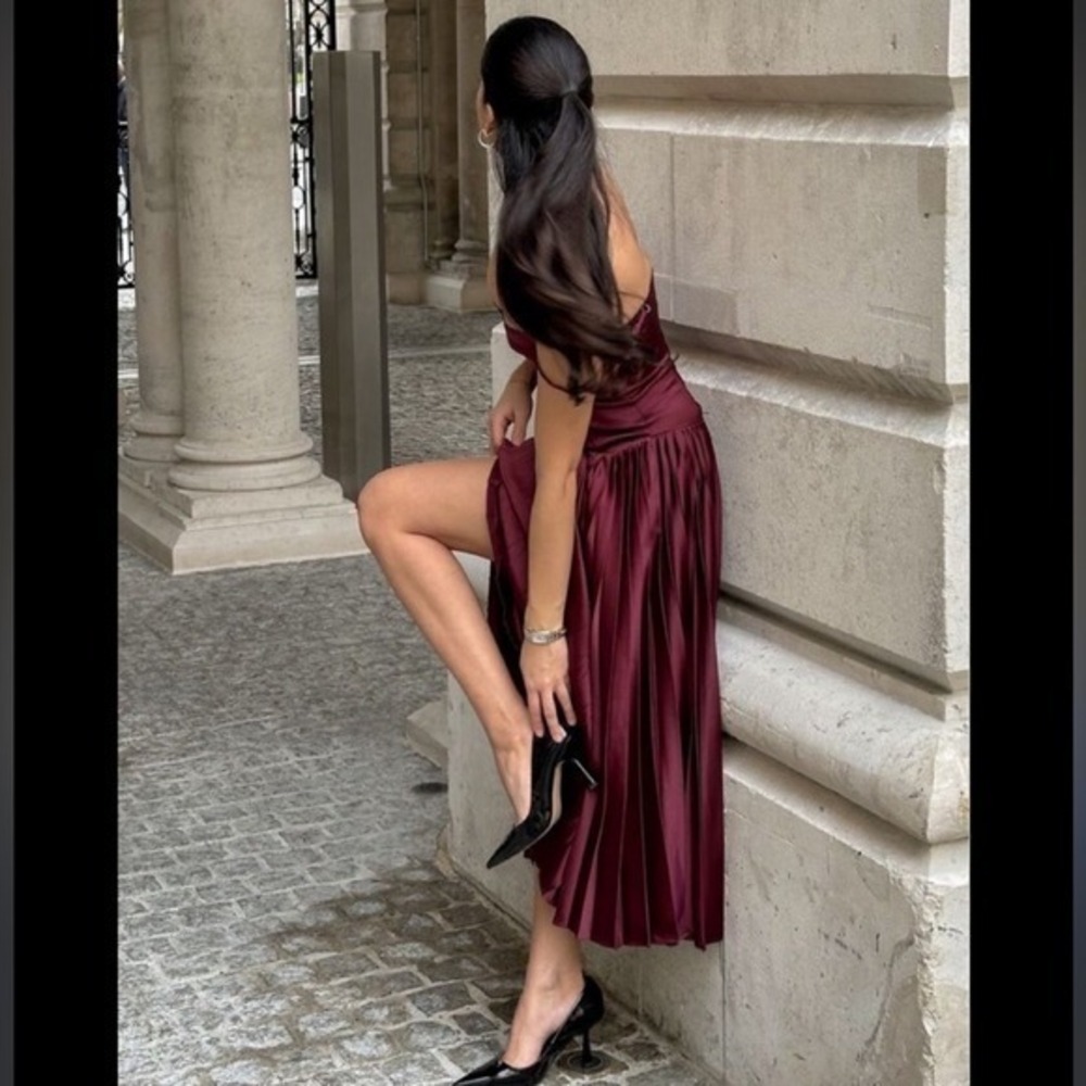 HOUSE OF CB M A-C   'Beau' Wine Pleated Midi Dress NWOT - Picture 5 of 14